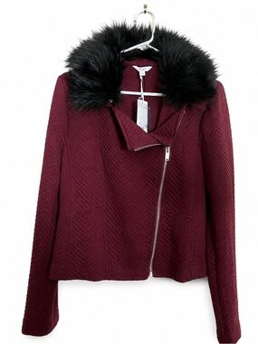 Candie’s Zinfandel Faux Fur Collar Sweater Jacket Size XL, NWT